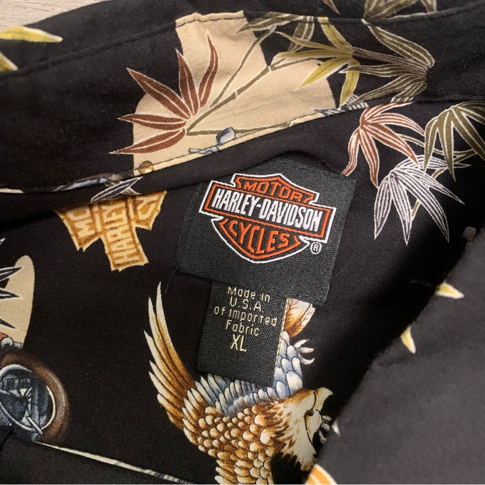 Harley Davidson Motorcycles Biker Graphic Hawaiian Button Up Vintage Shirt XL - Picture 2 of 3